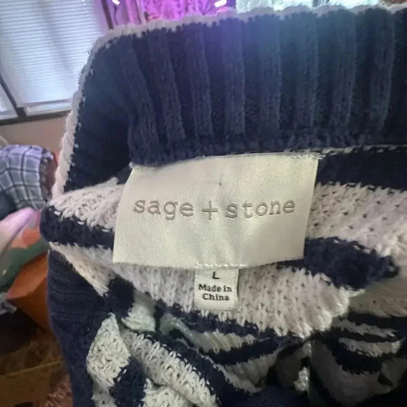 SAGE + STONE x Women’s Nautical Coastal Vibes Cropped Blue & White Sweater SZ L - Picture 5 of 5